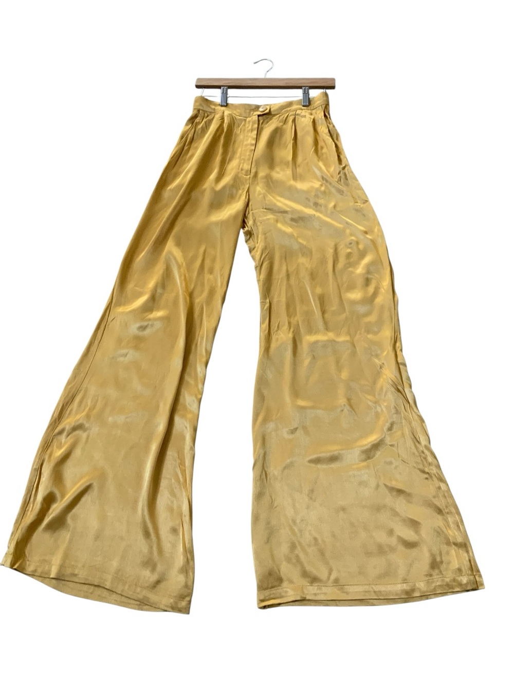 Corey Lynn Calter Satin Wide-Leg Pants in Mustard Gold SZ SMALL